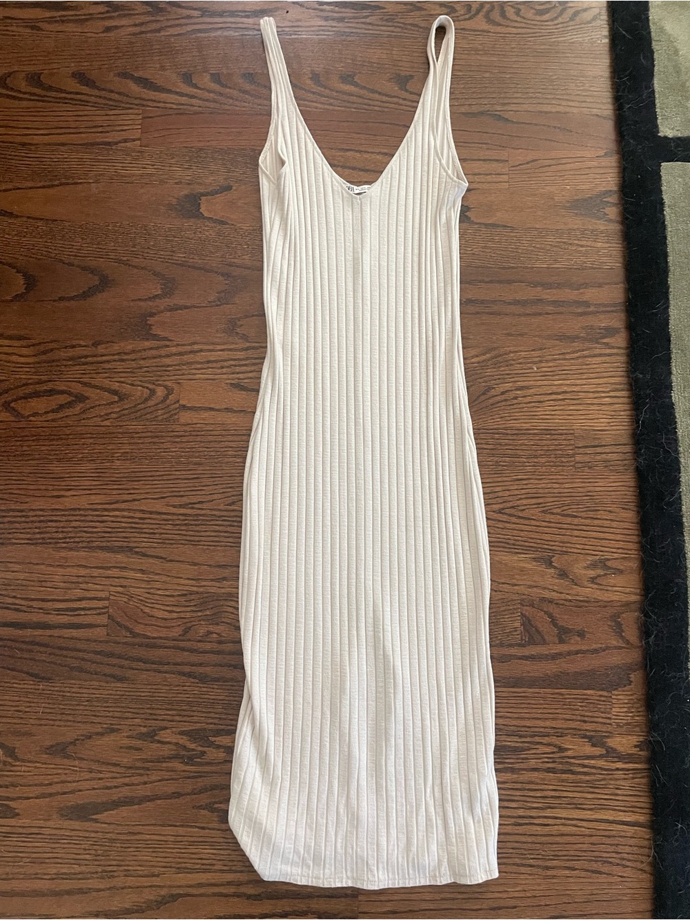 Zara Cream Ribbed V-Neck Tank Midi Dress